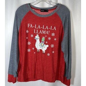L Merry Lane Woman Christmas Pajama Top Fa-La-La Llama Long Sleeve Pajama Top